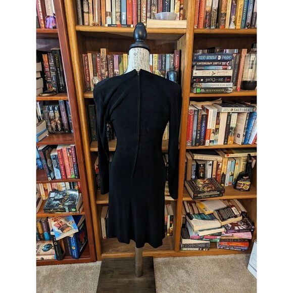 Tadashi bodycon crossover front long sleeve silky knit dress sz 6 black - Picture 2 of 6